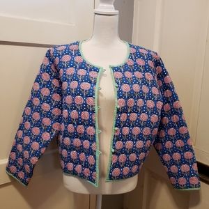 J.CREW SZ BLOCKPRINTS REVERSIBLE COTTON QUILTED JACKET - LILAC PINEAPPLE - L